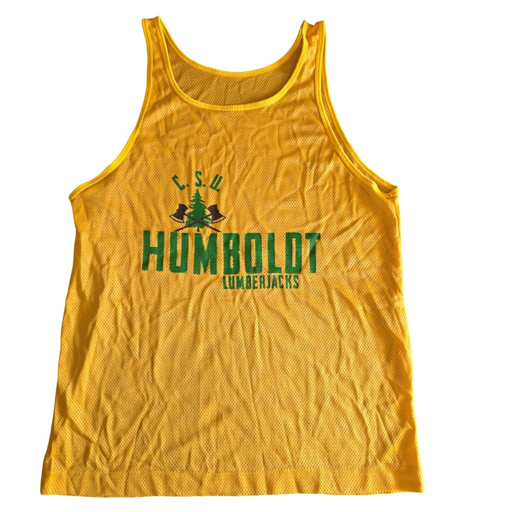 Vintage 80s Humboldt State Lumberjacks Mesh Tank Top Cal Poly Yellow Mens M